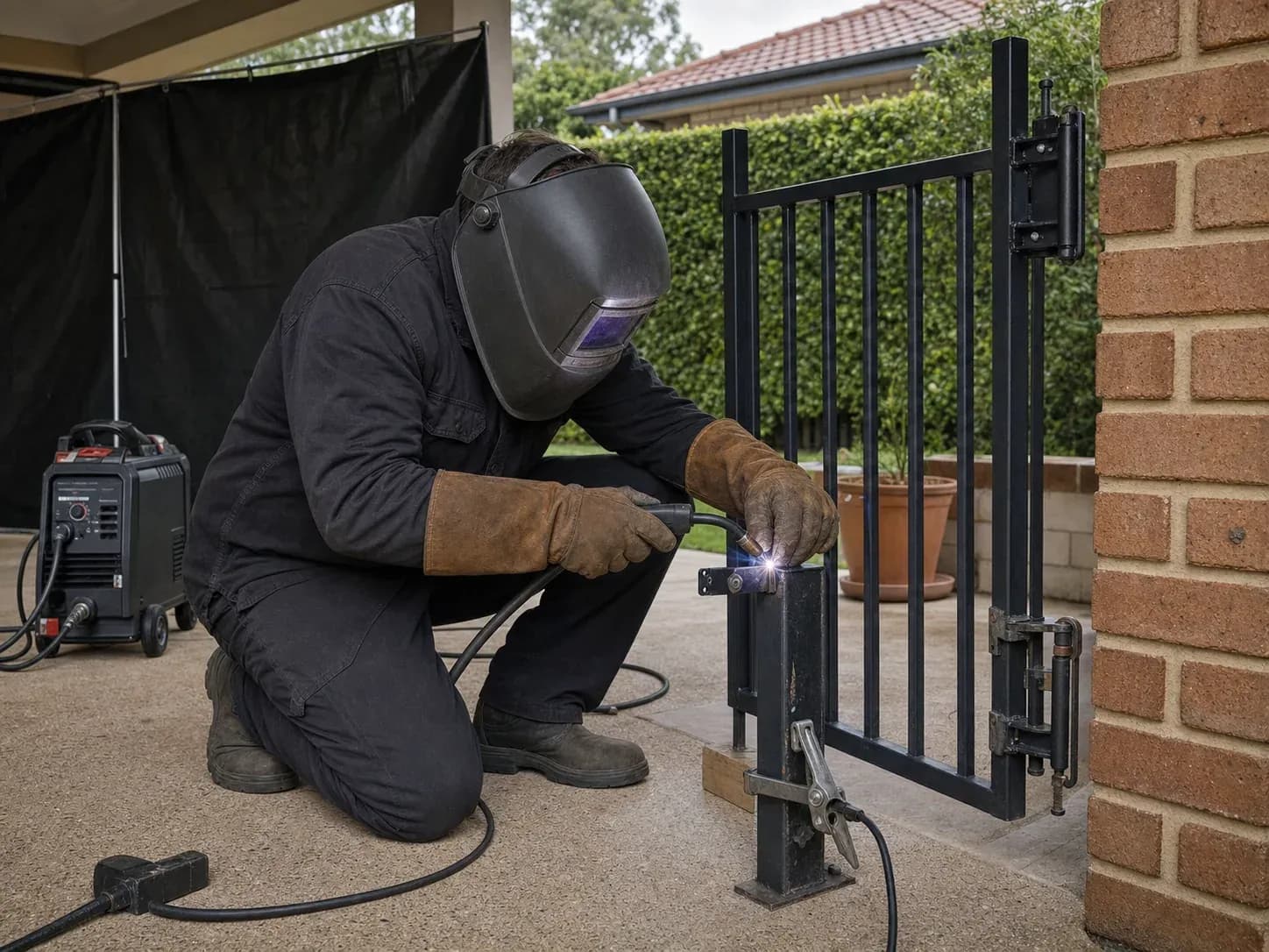 Welder repairing a metal component